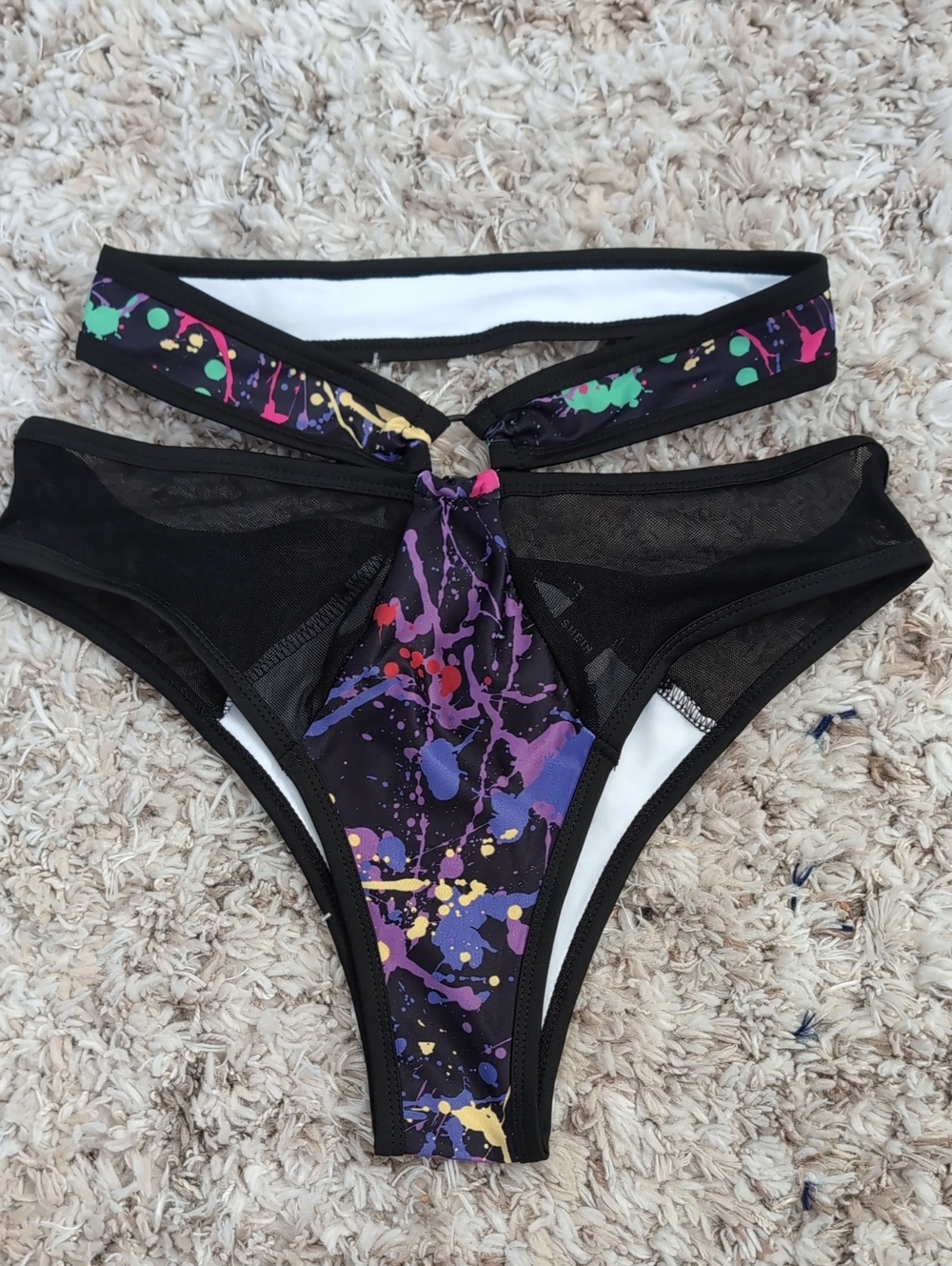 Black Bikini Bottom with Colorful Paint-Splash Panel